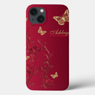 Rött och guld fjäril Blommig iPad Air-fodral