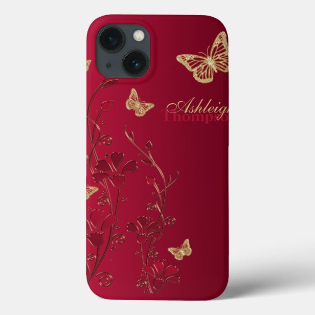 Rött och guld fjäril Blommig iPad Air-fodral (Baksida)
