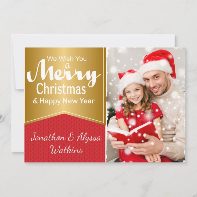 Rött- och Guld-fotopatkort Julkort (Framsida)