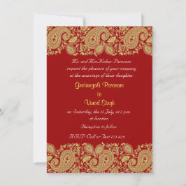 Rött och guld- indiskt bröllop inbjudningar