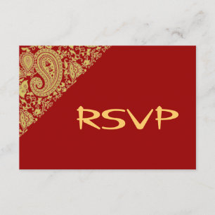 Rött och guld indiskt damast RSVP Inbjudningar