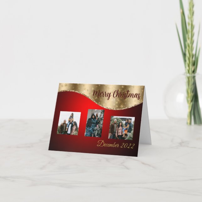 Rött och Guld julklapp för fotopatkort Helgkort (Framsida)