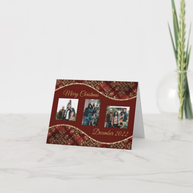 Rött och Guld julklapp för fotopatkort Helgkort (Framsida)