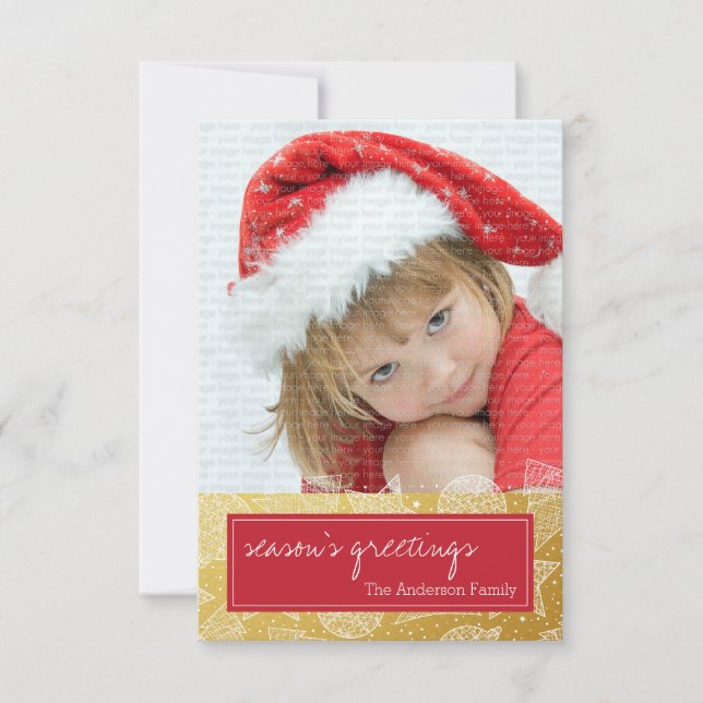 Rött- och Guld-jullkort för Helgdag Inbjudningar (Framsida)