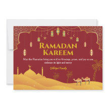 Rött och Guld Ramadan Mubarak-hälsningskort