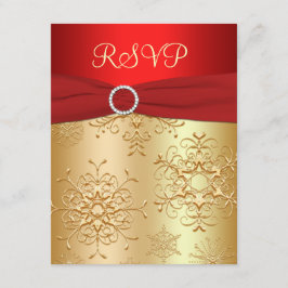Rött och guld snöflingor bröllops RSVP-kort OSA Kort