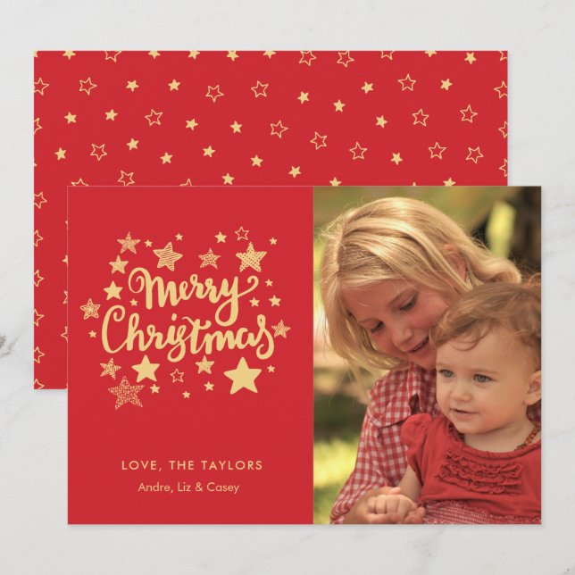 Rött- och Guld-typografi - jullkort Inbjudningar (Fram/baksida)