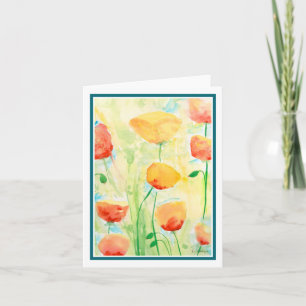 Rött- och Gult-poppies-vattenfärgskort Kort
