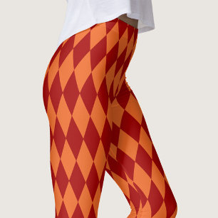 Rött och orange Harlequin-rutigt mönster Leggings