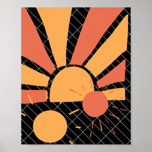 rött och orange Retro sunset och linjer mönster Poster
