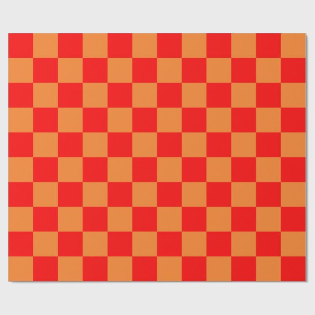 Rött och orange rutigt mönster  presentpapper (Platt)