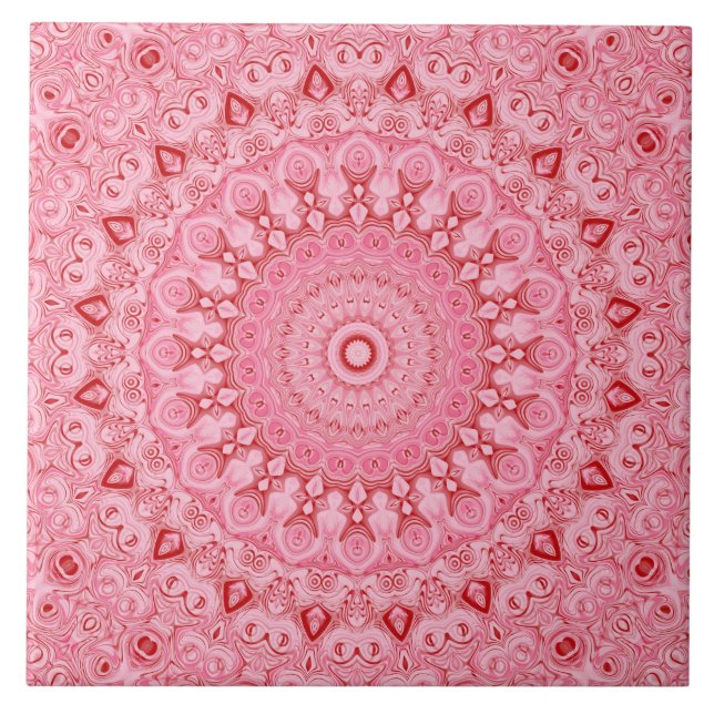 Rött och rosa mandalamönsterdesign kakelplatta (Framsidan)
