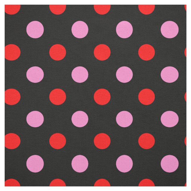Rött och rosa på svart prickig design  tyg (Provkarta)