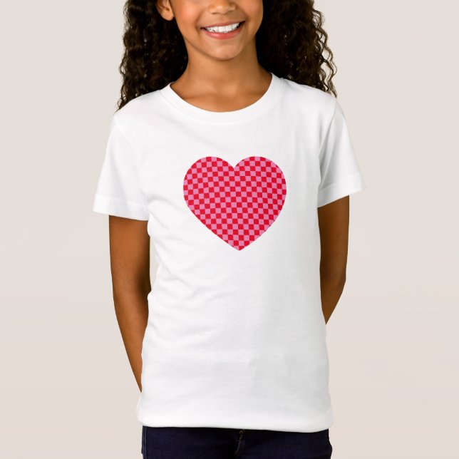 Rött och rosa rutigt hjärta t shirt (Framsida)