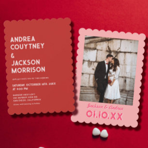 Rött och rosa valentinbröllop inbjudningar