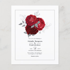 Rött och silver blommande bröllop flygblad