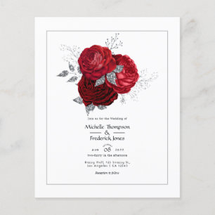 Rött och silver blommande bröllop flygblad