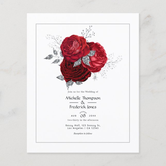 Rött och silver blommande bröllop flygblad (Framsidan)
