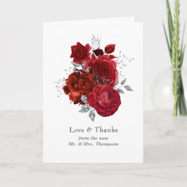Rött och silver blommande bröllop tack kort