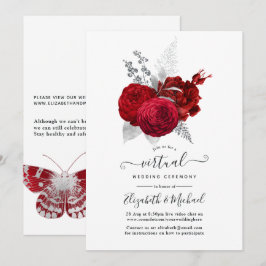 Rött och silver Vintage Rose Online Virtuellt Bröl Inbjudningar