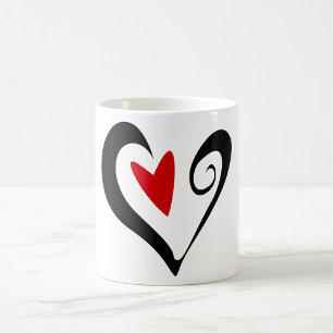 Rött och svart abstrakt hjärta modern romantik kaffemugg