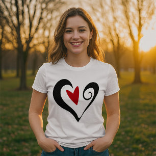 Rött och svart abstrakt hjärta modern romantik t shirt