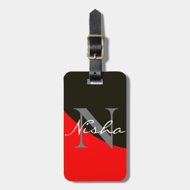 Rött och svart abstrakt monogram bagagebricka (Vertikal Framsida)