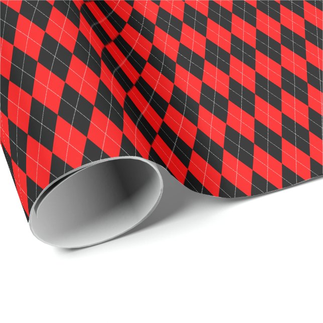 Rött och svart Argyle-inslagspapper Presentpapper (Rullad Hörn)