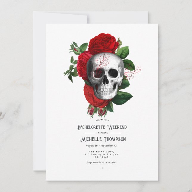 Rött och svart blomstergotiskt möhippa-helg inbjudningar (Framsida)