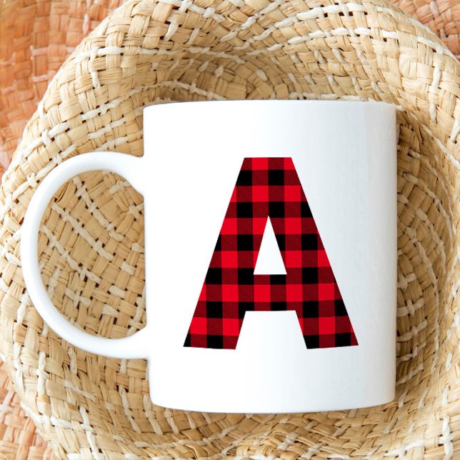 Rött och svart Buffalo-ruta Fet bokstav A Monogram Kaffemugg (Red Buffalo Plaid Monogram A Coffee Cup)