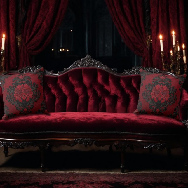 Rött och svart damaskmönster kudde (Skapare uppladdad)