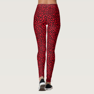 Rött och svart för Leopardtryckpäls mönster f Leggings