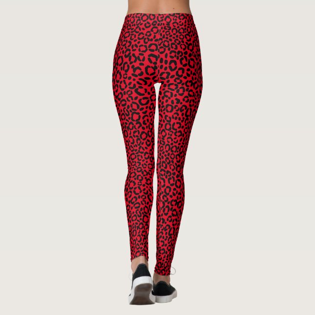 Rött och svart för Leopardtryckpäls mönster för Leggings (Baksida)