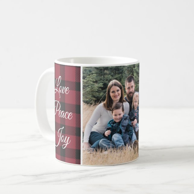 Rött och svart foto för buffelplädjul kaffemugg (Framsida vänster)