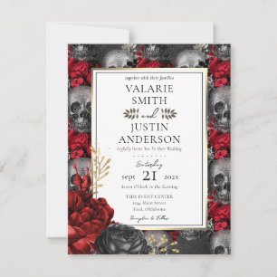 Rött och svart gotiskt blommigt allt-i-ett-inbjuda inbjudningar