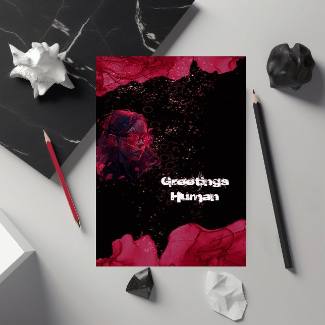 Rött och svart platta hälsningskort för vattenfärg kort (Skapare uppladdad)