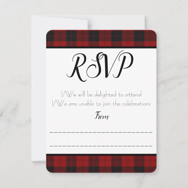 Rött och svart rutigt RSVP / svarsbrevkort OSA Kort (Framsida)