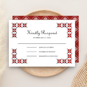 Rött och svart ukrainsk broderi bröllop OSA kort