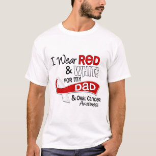 Rött och vit för muntlig cancer för pappa t-shirt