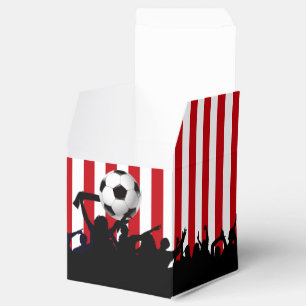 Rött och vit görar randig fotbollfläktar och presentaskar