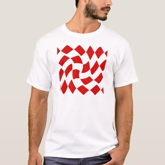 Rött och vit snedvrida schackbrädet t shirt (Framsida)