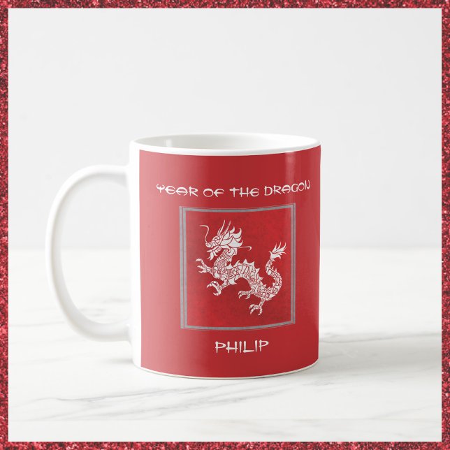 Rött och vitt år för draken kaffemugg (Skapare uppladdad)