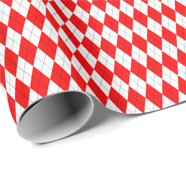 Rött och vitt Argyle-inslagspapper Presentpapper (Rullad Hörn)
