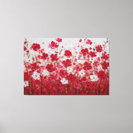 Rött och Vitt Blommigt Fält – Impasto Väggkonst Canvastryck