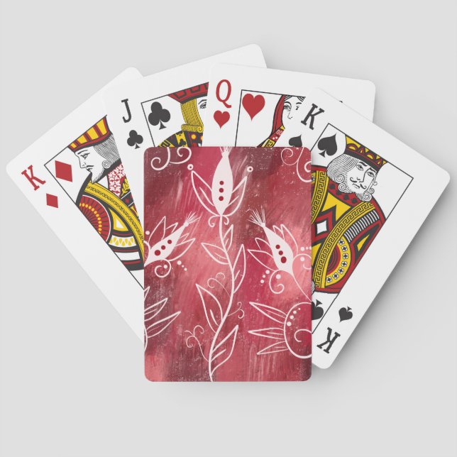 Rött och vitt Blommönster Casinokort (Baksidan)