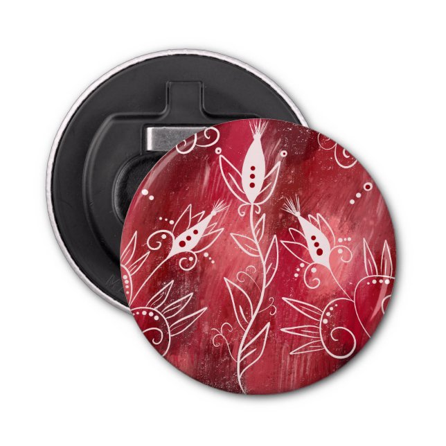 Rött och vitt Blommönster Flasköppnare (Framsidan)