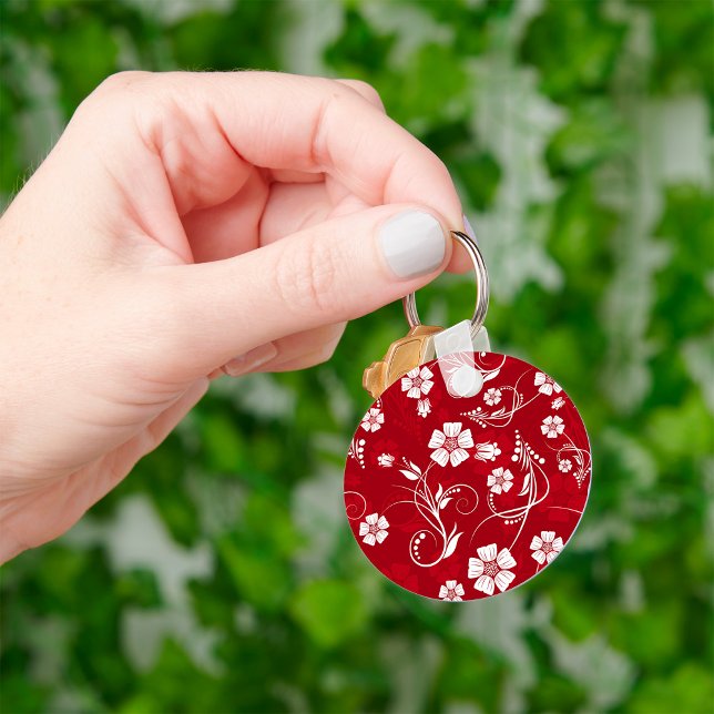 Rött och vitt blommönster nyckelring (Skapare uppladdad)