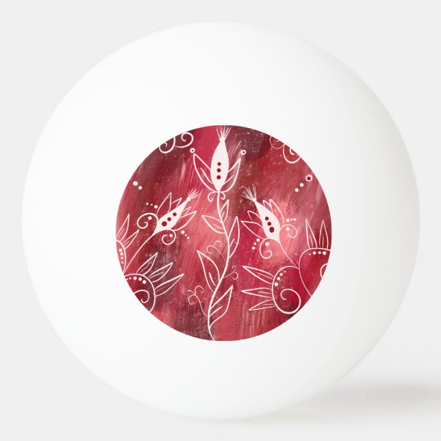 Rött och vitt Blommönster Pingisboll (Framsidan)
