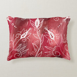 Rött och vitt Blommönster Prydnadskudde