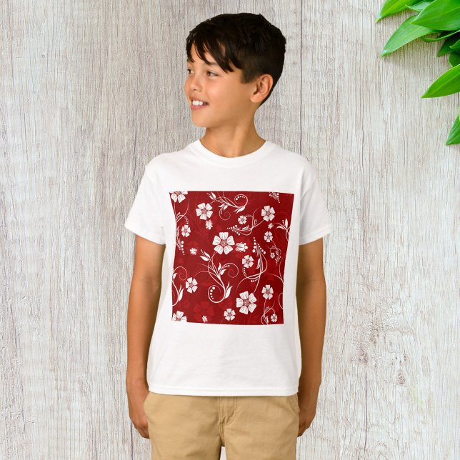 Rött och vitt blommönster t shirt (Skapare uppladdad)